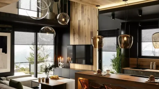Apartament w Szczyrku z widokiem na Skrzyczne – widok na otwarty salon z kuchnią