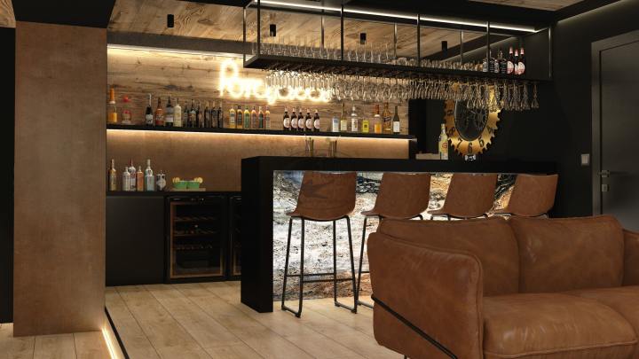 Pokój imprezowy – strefa wypoczynkubar