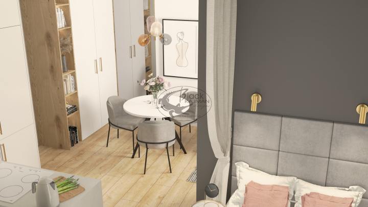 Projekt salonu w kobiecej kawalerce w Warszawie