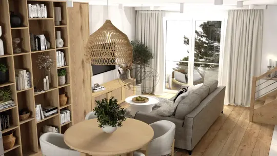 Dwukondygnacyjny apartament w Wapienicy – salon z jadalnią